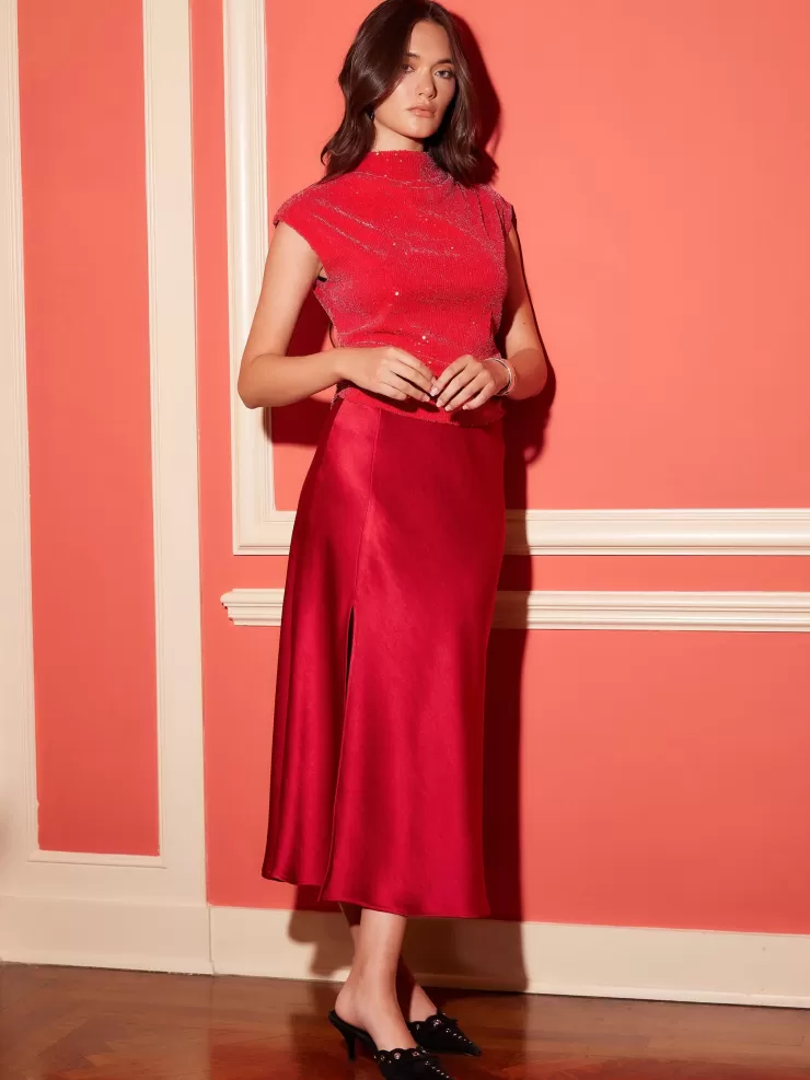 Brielle Midi Skirt In Cherry Red>FIFTEEN TWENTY Clearance