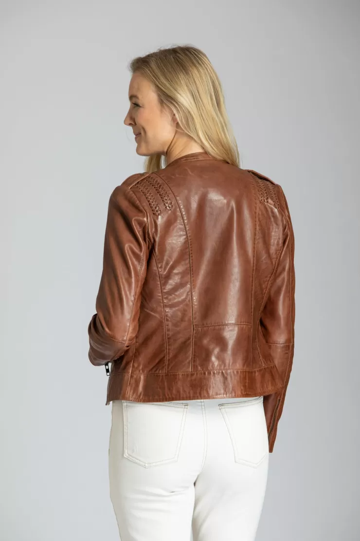 Classic Zip Leather Jacket With Braided Detail In >11 UPTOWN Store
