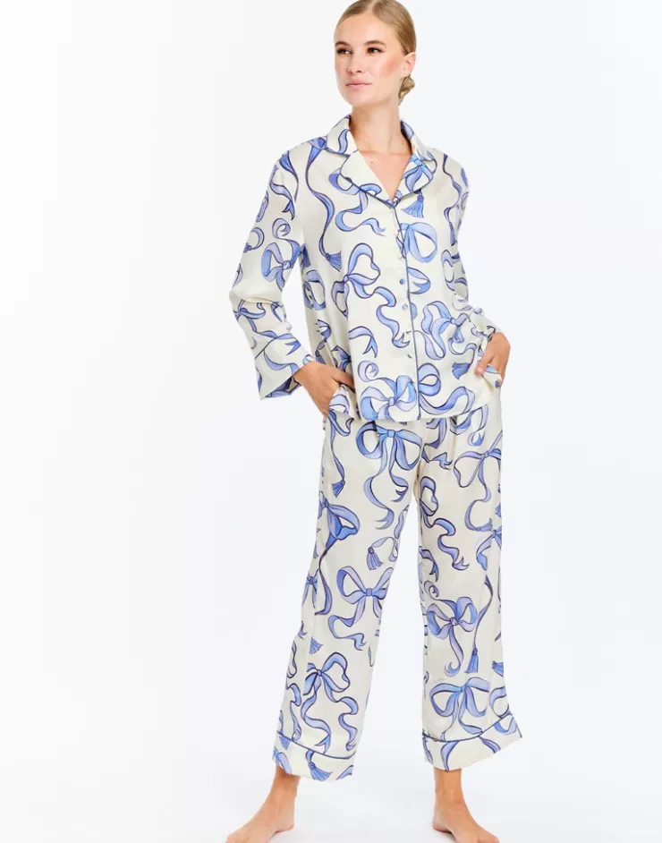 Gigi Bow Pajama Set In Ecru/Blue Bows>MESTIZA Shop