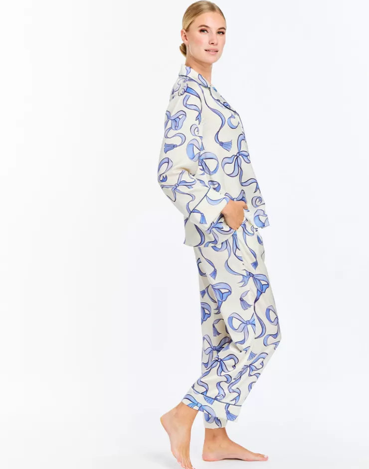 Gigi Bow Pajama Set In Ecru/Blue Bows>MESTIZA Shop