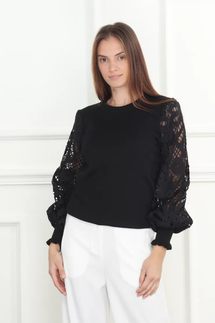 Lace Balloon Sleeves Sweater In >ZERO DEGREES CELCIUS Store