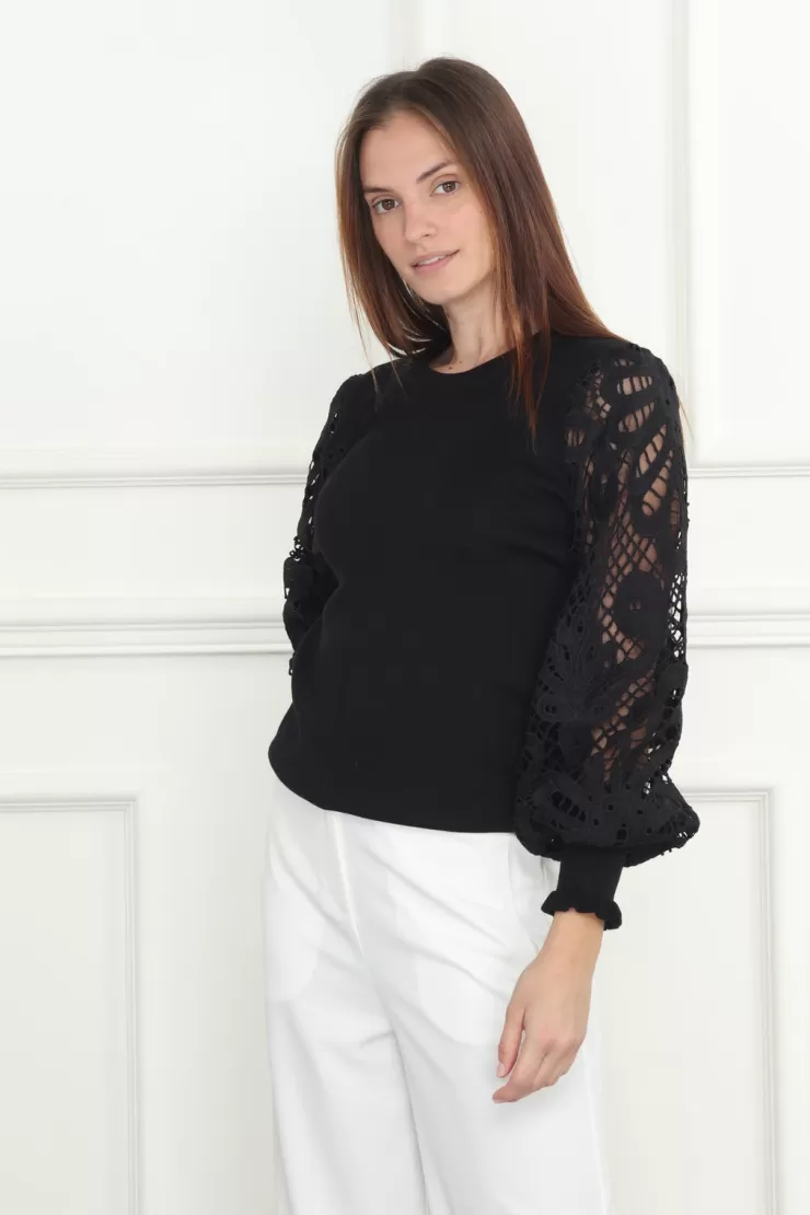 Lace Balloon Sleeves Sweater In >ZERO DEGREES CELCIUS Store