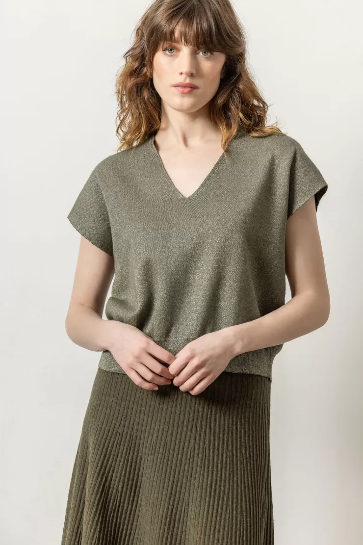 Metallic V-Neck Sweater In >LILLA P Flash Sale