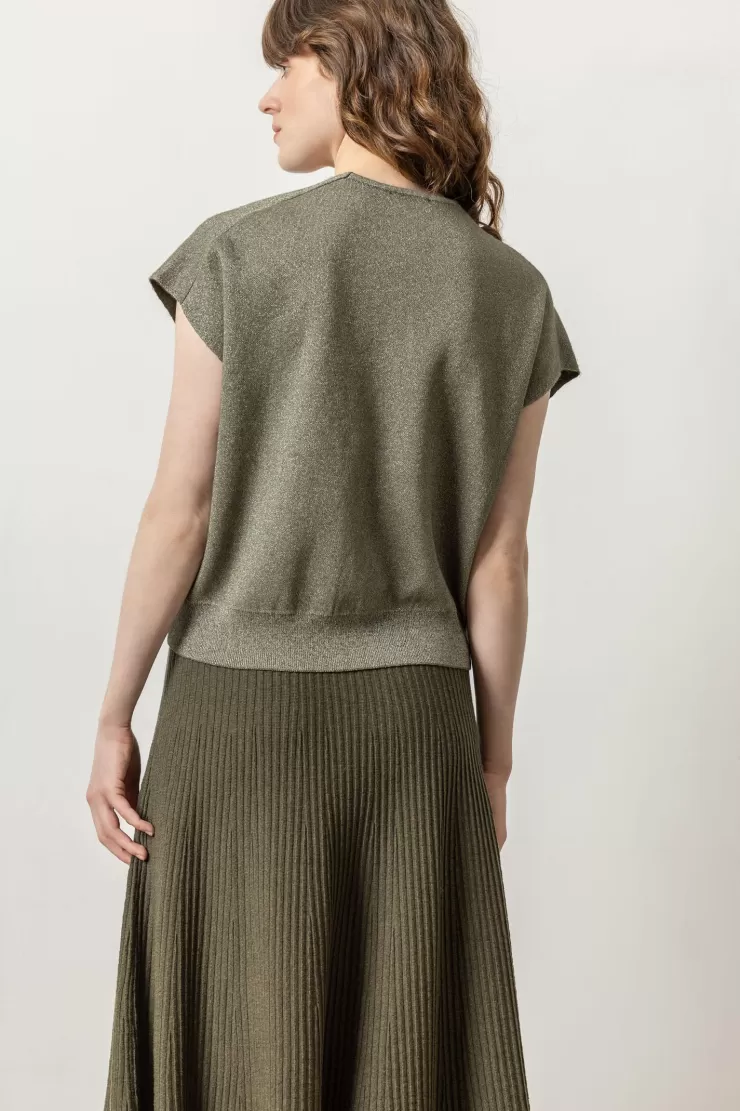 Metallic V-Neck Sweater In >LILLA P Flash Sale