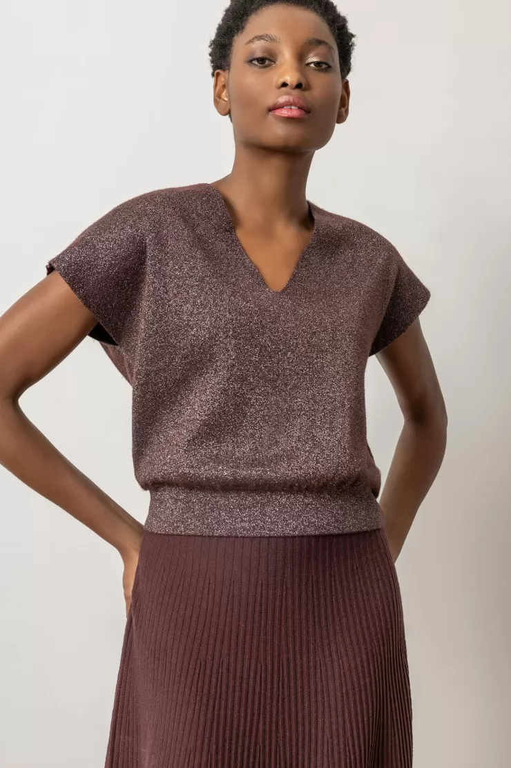 Metallic V-Neck Sweater In >LILLA P Hot