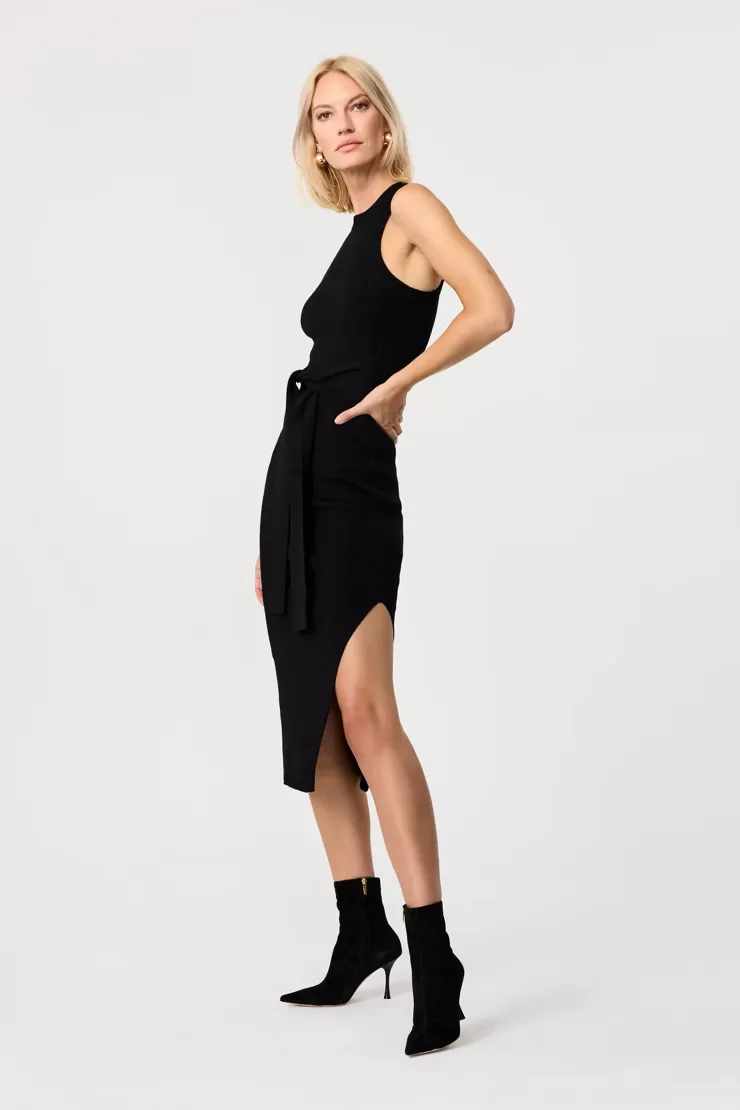 Piper Sleeveless Racerback Knit Tie Front Dress In Black>TOCCIN Discount