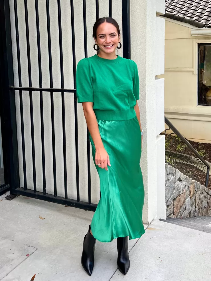 Satin Midi Skirt In Green>ROSE AND CROWN Online