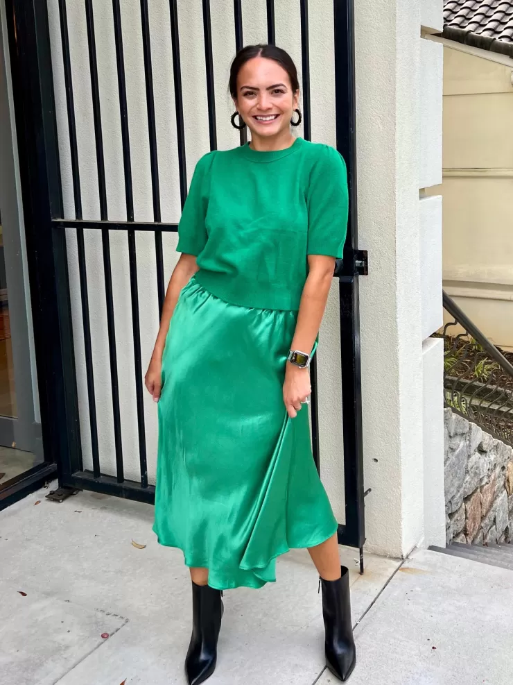 Satin Midi Skirt In Green>ROSE AND CROWN Online